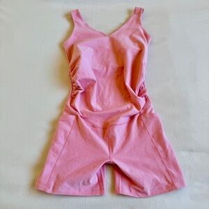 New Beyond Yoga Spacedye Movin Mama Maternity Biker Jumpsuit in Pink